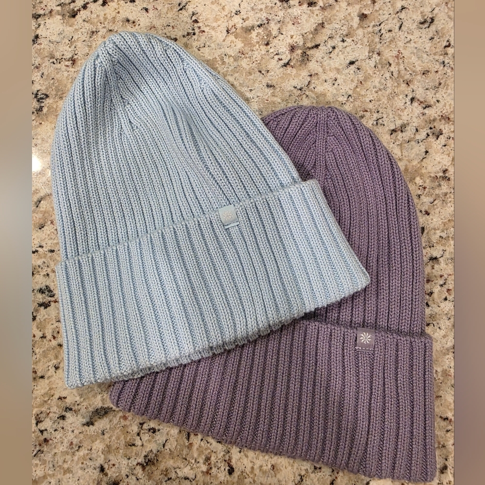 Athleta GIRL Blue and Purple Knit Beanies NWOT M/L